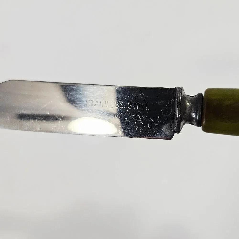 Vintage '30s Avacado Green Marbled Ombre Bakelite Stainless Steel Pairing Knife